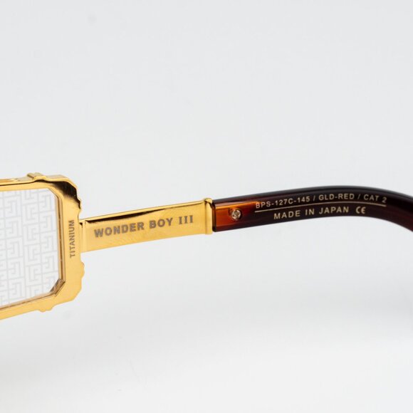 Balmain Men Sunglasses Gold Red Mirror Shield WONDER BOY - III BPS-127C-145 - Picture 6 of 11